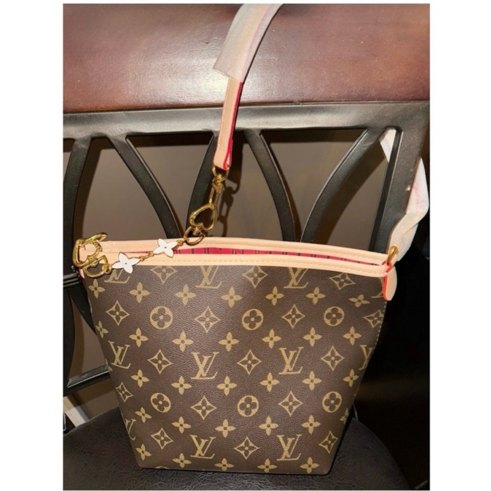 EGO Brown Monogram Shoulder Bag with Pink Trim